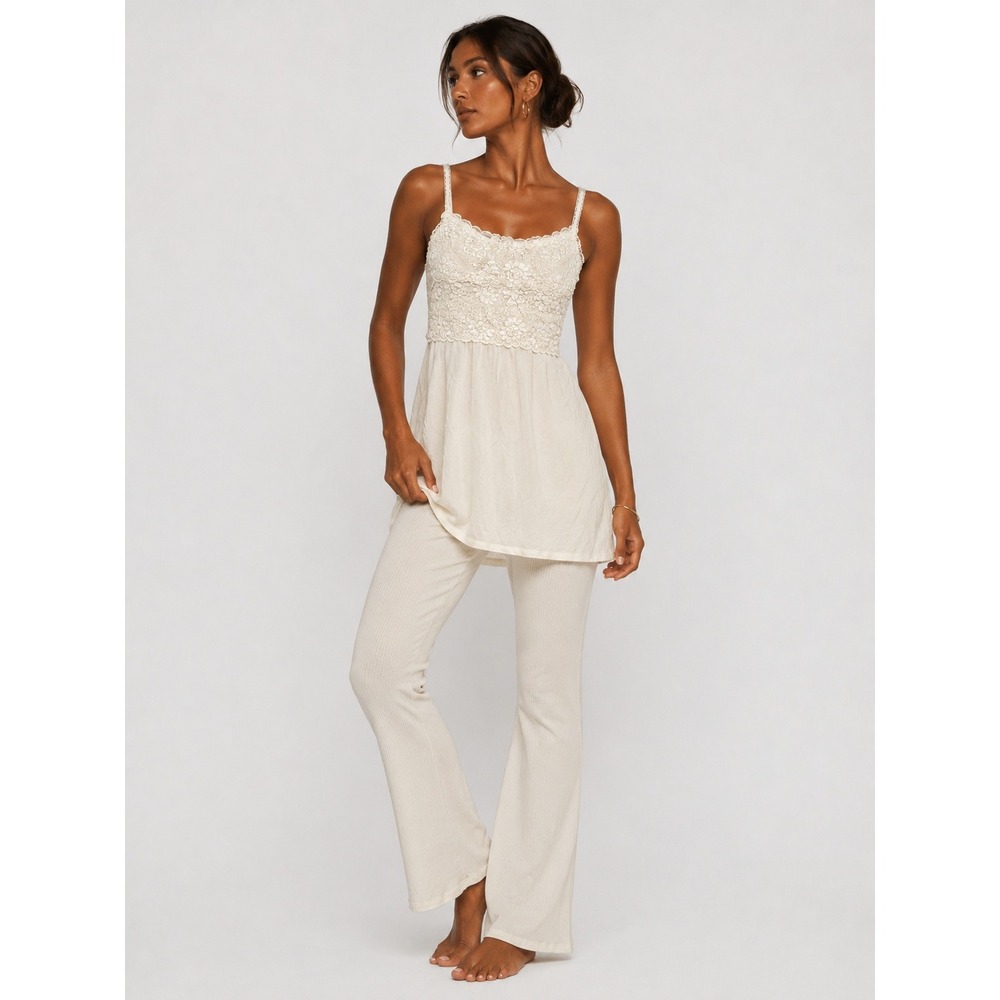 Olga Vintage Lace Bodice Underwire Slip Cream Mini Camisole Top Dress 36 7 S M